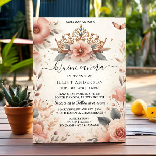 New Tiara Family Latina Girly Spanish Quinceanera Invitation