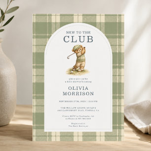 New To The Club Golf Bear Plaid Baby Shower Invitation