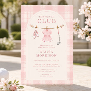 New To The Club Golf Preppy Pink Baby Shower Invitation