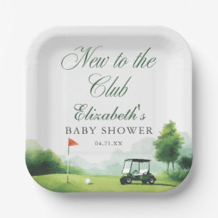 New to the Club Golf Watercolor Baby Shower Paper Plate