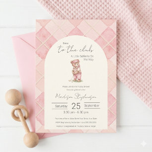 New To The Club Golfing Bear Pink Baby Shower Invitation