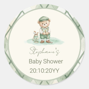 New to the Club  Green Golfing Bear Baby Shower  Classic Round Sticker