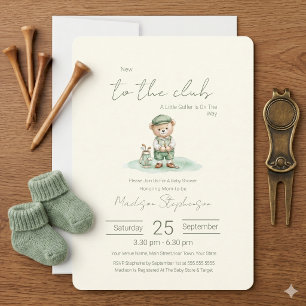 New to the Club  Green Golfing Bear Baby Shower  Invitation