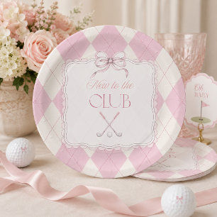 New to the Club Pink Girl Golf Baby Shower Decor Paper Plate