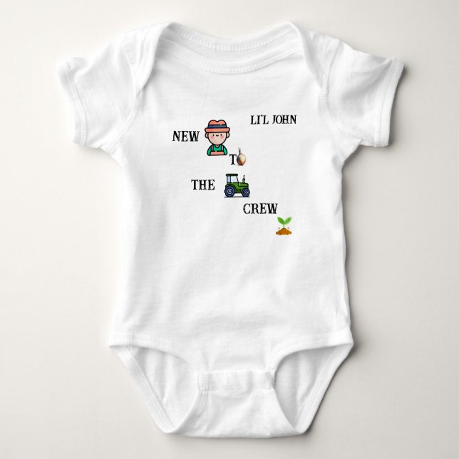"New to the Crew" Farming Customisable  Baby Bodysuit (Front)