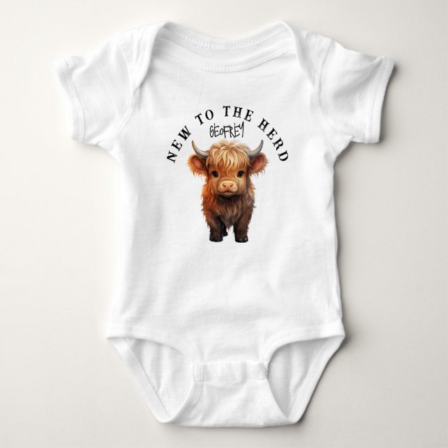 New to the Herd Highland Cow Baby Calf Bodysuit (Front)