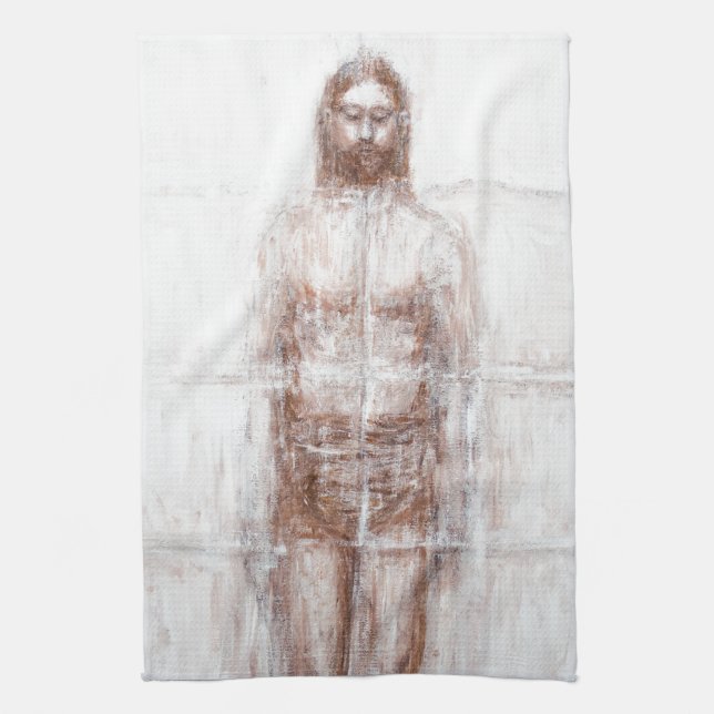 New Turin Shroud (Contemporary Realism Jesus) Tea Towel (Vertical)