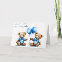 New Twin Boy Teddy Bears With Blue Balloons