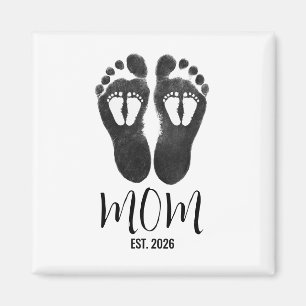 New Twin Mum Baby Footprints Script Est Date Magnet
