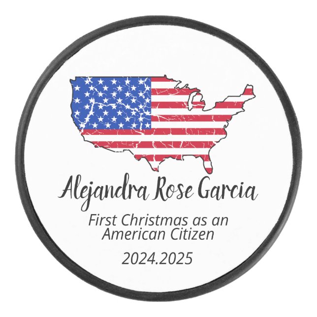 New U.S. Citizen – American Map Citizenship Day Hockey Puck (Front)