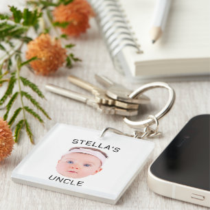New Uncle Gift, Custom Baby Face Photo Gift Key Ring