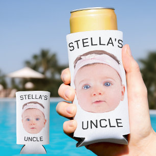New Uncle Gift, Custom Baby Face Photo Gift Seltzer Can Cooler