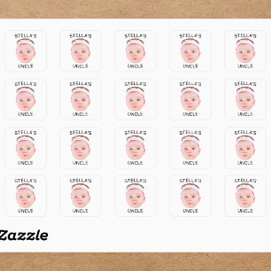 New Uncle Gift, Custom Baby Face Photo Gift Square Sticker
