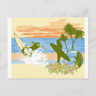 new vintage surfer hawaii beach girl boy postcard