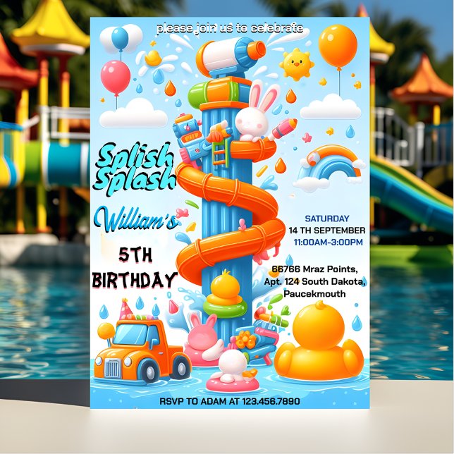 New Water Park Cool Summer splash pad 6th birthday Invitation (Creator Uploaded)