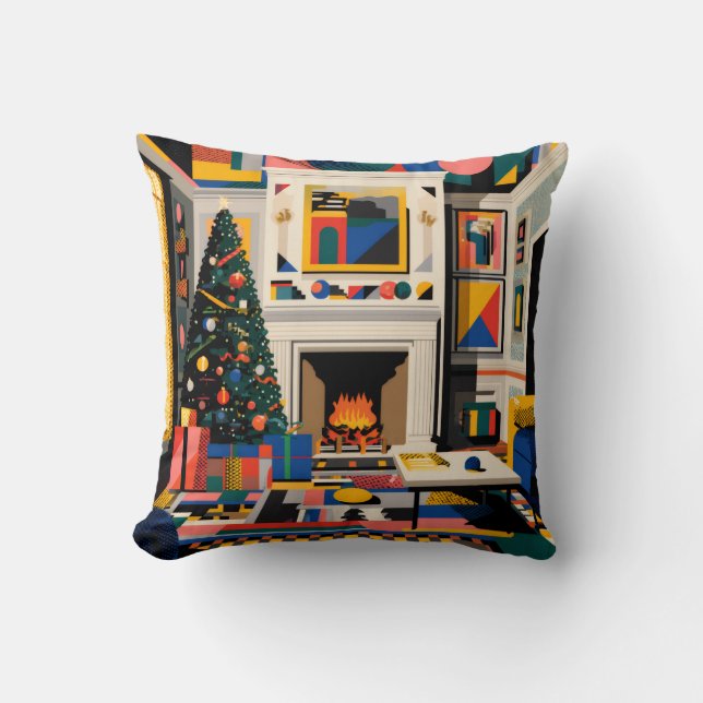 New Wave 1980s Pop Art Christmas Cushion (Front)