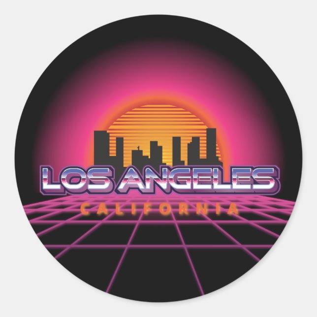 New Wave Retro Los Angeles Classic Round Sticker (Front)