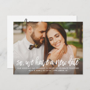 New Wedding Date Modern Brushed Script Photo Announcement Postcard