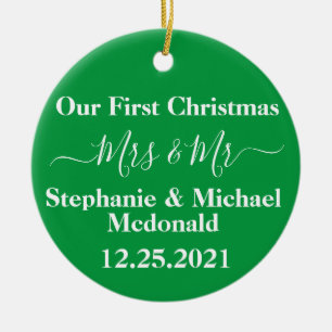 New Weds First Christmas,  Mrs & Mr Personalised Ceramic Ornament
