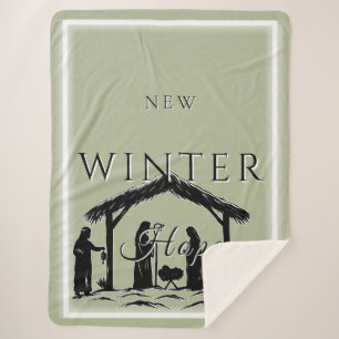 New Winter Hope with Nativity Scene I Sherpa Blanket