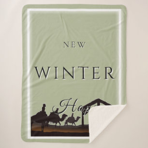 New Winter Hope with Nativity Scene II Sherpa Blanket