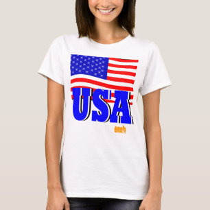 New Women Sports Red White & Blue USA Flag Tshirt