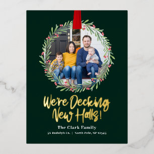 New Wreath FOIL Just Moved Holiday Postcard