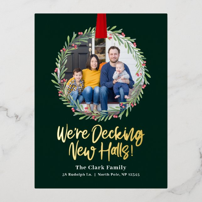 New Wreath FOIL Just Moved Holiday Postcard (Front)