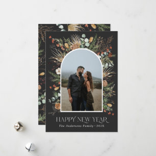 New year 1 photo arch watercolor botanical floral  holiday card