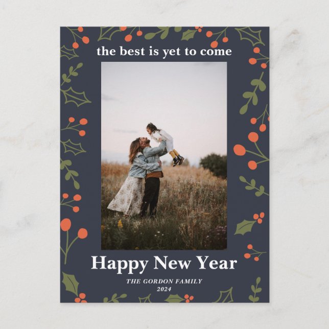 New Year 1 Photo Botanical Holiday Holly Modern (Front)