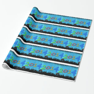 New Year 2014 Office City Party Colourful Fun Art Wrapping Paper