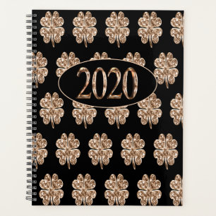 New Year 2020 Black and Gold Four Leaf Clovers Planner