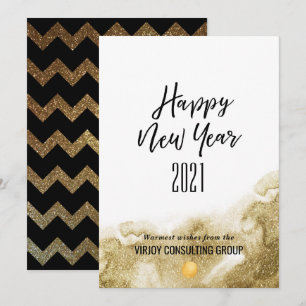 New Year 2021   Corporate Business Gold Abstract Holiday Card