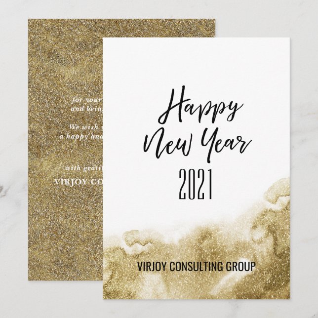 New Year 2021 | Corporate Business Gold Abstract Holiday Card (Front/Back)