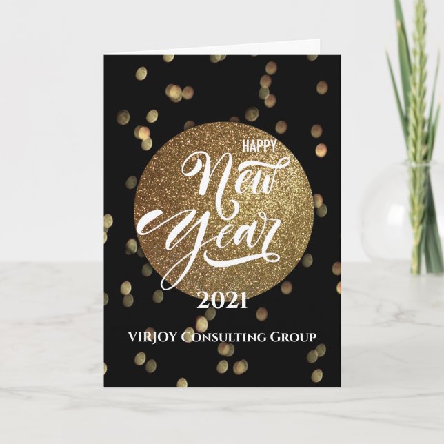 New Year 2021 | Corporate Business Gold Confetti Holiday Card (Front)