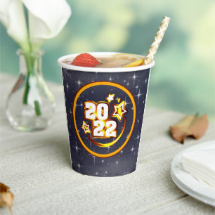 New Year 2022 Golden With Stars Paper Cups