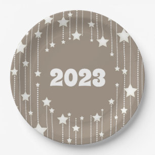 New Year 2023 natural beige colour white xmas star Paper Plate
