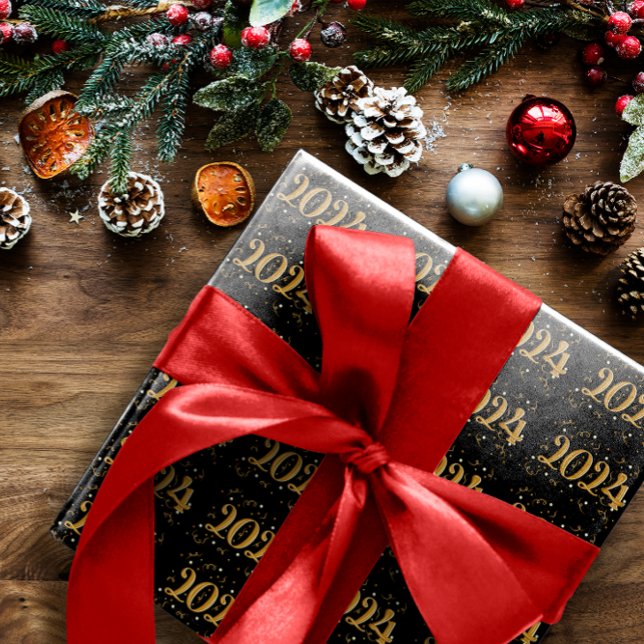 New Year 2024 Black Wrapping Paper (Creator Uploaded)