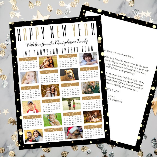 New Year 2024 Calendar 2023 Year Review 12 Photo Holiday Card (Creator Uploaded)