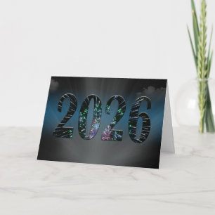 New Year 2024 Fireworks with Clouds Holiday Card