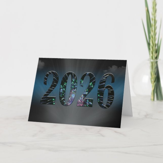 New Year 2024 Fireworks with Clouds Holiday Card (Front)