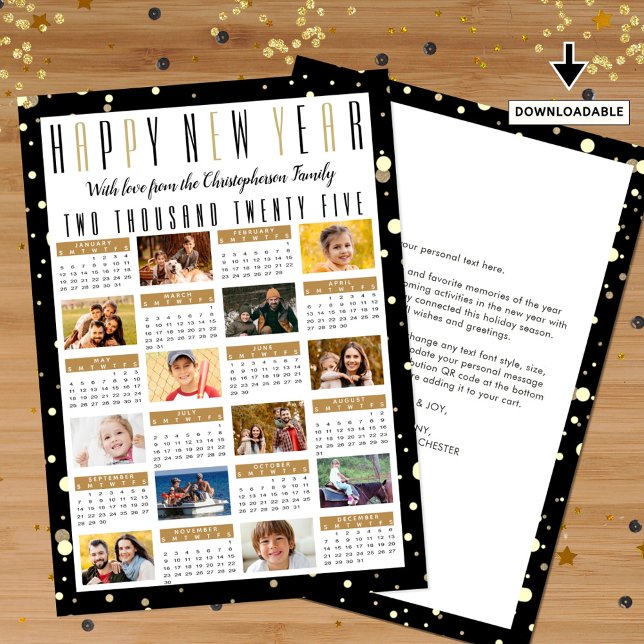 New Year 2025 Calendar Year Review 12 Photo Holiday Card (Creator Uploaded)