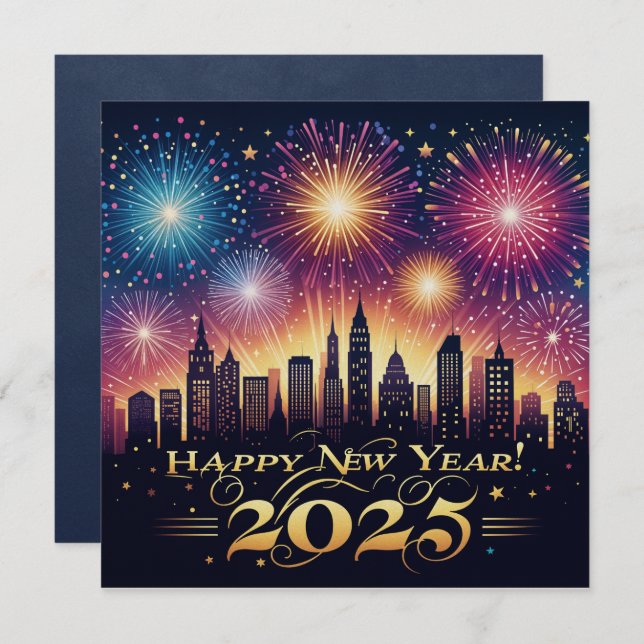 New Year 2025 Fireworks Celebration Card (Front/Back)