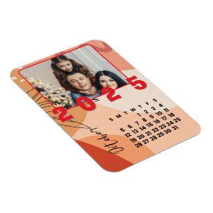 New Year 2025 October Calendar  Family Photo Magnet
