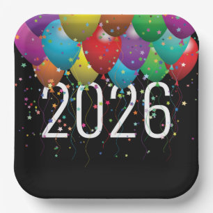 New Year 2025 Party Balloons Paper Plate