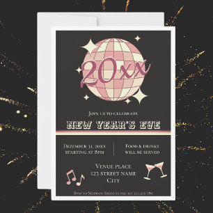 New year 2025 party Invitation black disco ball