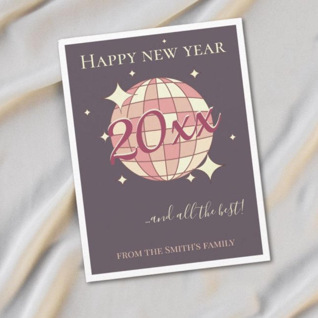 New year 2025 pink purple retro greeting card (Creator Uploaded)