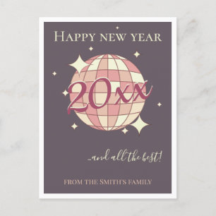 New year 2025 pink purple retro greeting card