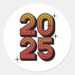 New Year 2025 Retro Celebration Classic Round Sticker