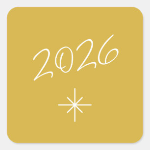 New Year 2025 Simple Snowflake Gold Square Sticker